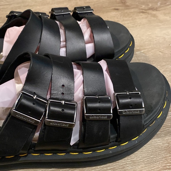 ❌SOLD❌ EUC [Dr. Martens] Black Leather Tate Sandals w Adjustable Buckles Mens 12 - Picture 6 of 15